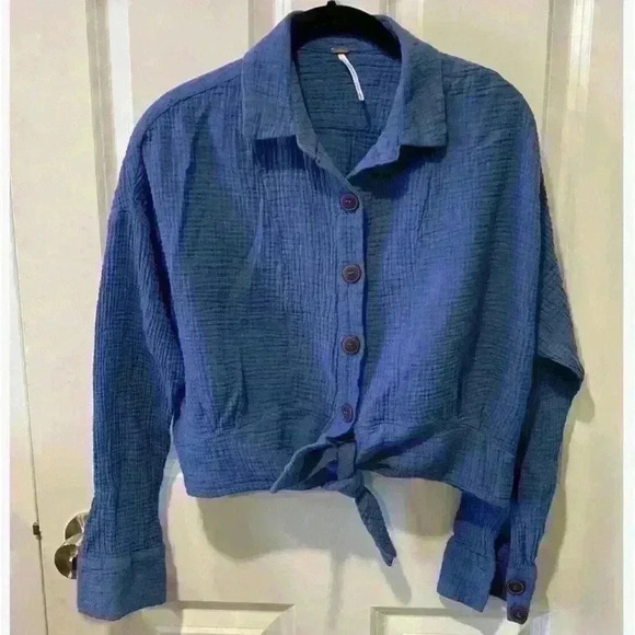 Free People Blue Sunseekers Tie Front Top - Picture 4 of 13